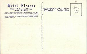 1934 Hotel Alcazar Biscayne Boulevard Miami Florida Postcard