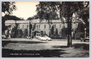 Fine Edge Inn Little Falls Minnesota MN Roadway Trees Building Car Postcard