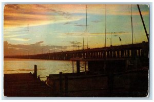 Ocean City Maryland MD Postcard Sunset Scene Sinepuxent Bay Bridge 1957 Vintage