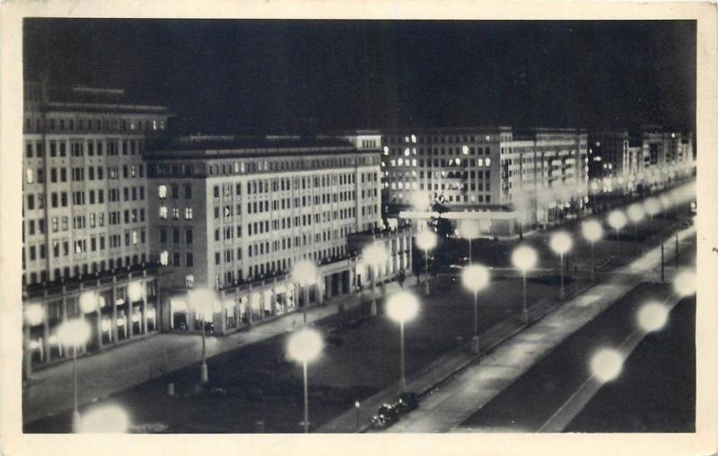 Germany Berlin Stalinallee by night 1950s photo postcard