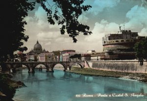 Vintage Postcard Roma Ponte E Castel S. Angelo River Bridge Rome Italy