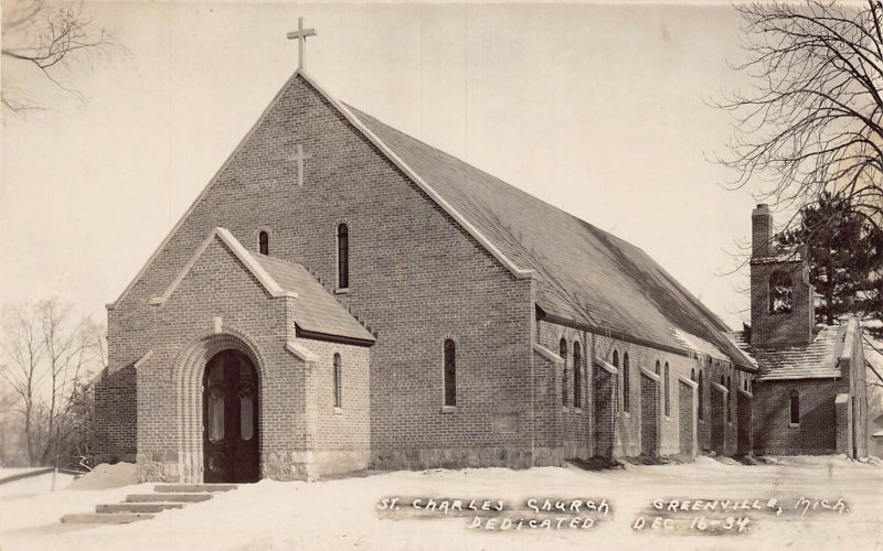 J83/ Greenville Michigan RPPC Postcard c30s St Charles Church 273