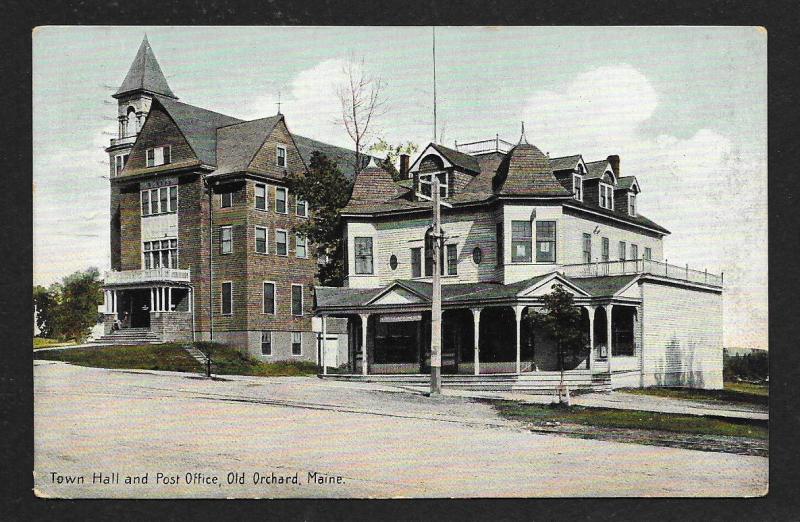 Town Hall Post Office Old Orchard ME used c1916