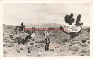 NV, Nevada, Desert, Sign Saying 40 Miles from Wood, 50 Miles from Water, RPPC