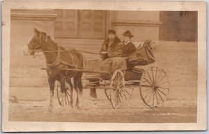 Man & Woman In Horse-Drawn Carriage Antique Postcard