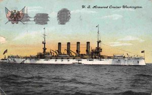 USS Washington Armored Cruiser US Navy Ship 1908 postcard