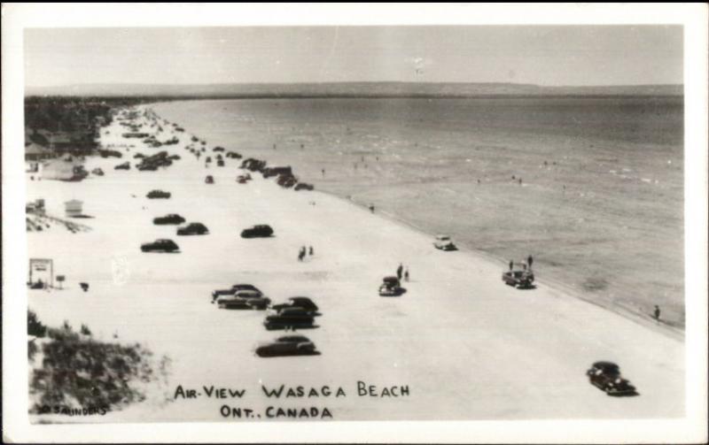 Cars on Wasaga Beach Ontario Real Photo Postcard