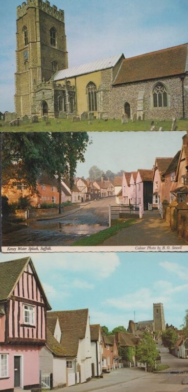 Kersey Water Splash Medieval Suffolk Church 3x 1970s Postcard