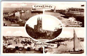 c1930s Bridlington, England RPPC Priory Church Harbour Sea Wall Multi-View A337