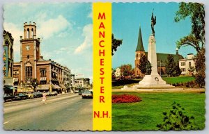 Vtg Manchester New Hampshire NH Elm Street View City Hall Victory Park Postcard