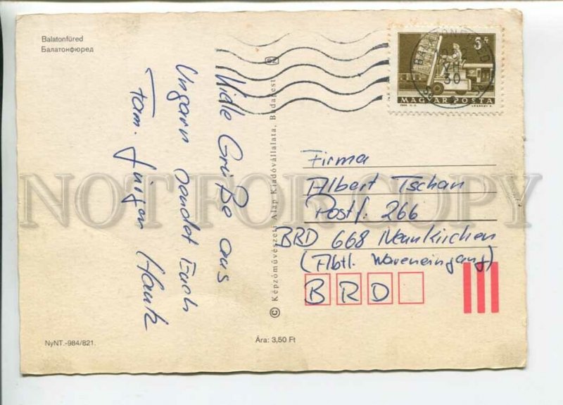 450477 HUNGARY 1982 year Balatonfured real posted to Germany postcard