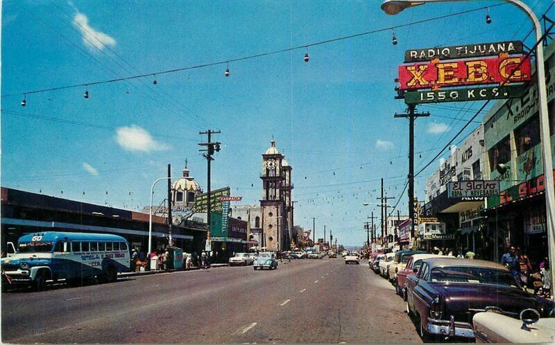 Tijuana Mexico 1960s Automobiles Bus Street Scene FR33 Postcard 21-13869