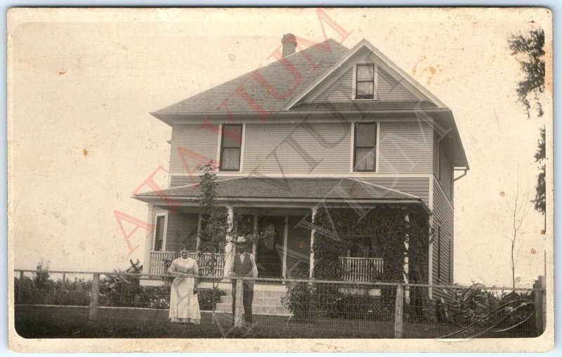 c1910s De Witt IA RPPC Dieckmann Family Home Farm House Postcard Foursquare A161