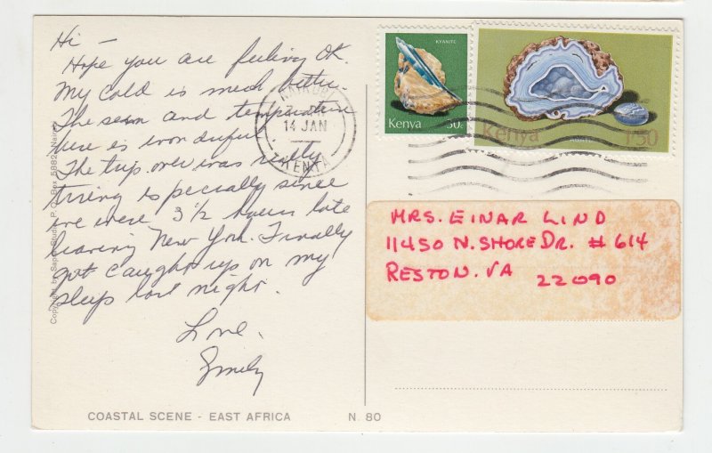 P2148, vintage sea shells stamps postcard coastal scene east africa beach etc