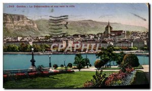 Old Postcard The Geneva debarcadere and view towards al city