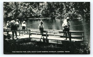 CONROE, TX Texas ~ GIRL SCOUT CAMP Martha Madeley FISHING PIER c1940s   Postcard