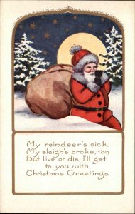 Whitney Christmas Santa Claus Treks Through Deep Snow Vintage Postcard