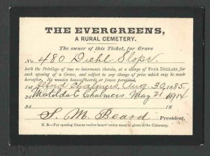 DATED 1885 & 1914 THE EVERGREENS FOR 2 BURIALS IN 1885 & 1914