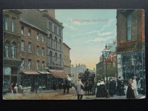 Yorkshire SHEFFIELD Castle Street shows FRYS CHOCOLATE Sign c1905 Postcard