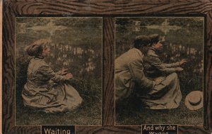 Vintage Postcard 1911 Multi View Woman Waiting and Why She Waited Wooden Boarder