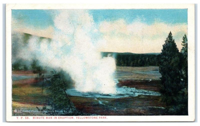 Early 1900s Minute Man in Eruption, Yellowstone National Park, WY Postcard