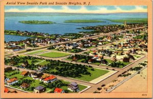 Vtg New Jersey NJ Aerial View Seaside Heights and Seaside Park 1940s Postcard