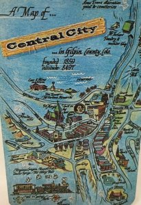 Central City CO Postcard Cartoon Map Unposted