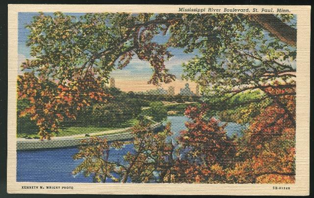 MN Minnesota Mississippi River Boulevard St Paul  Curteich 1945 Linen postcard