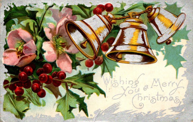 Christmas With Silver Bell and Holly 1909