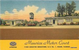 1953 Maurice Motor Court Swimming Pool Miami Florida Teich linen postcard 4091