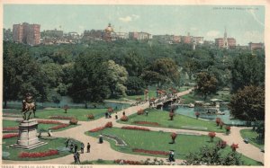 Vintage Postcard Public Garden Landscape Monument Landmark Boston Massachusetts