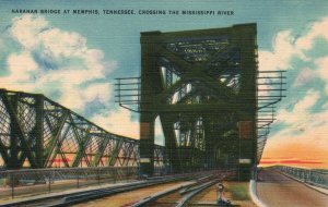 Vintage Postcard 1930s Narahan Bridge Memphis Tenn. Crossing Mississippi River