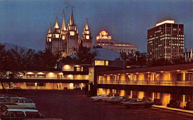 SALT LAKE CITY, UT Utah HOTEL UTAH MOTOR LODGE~Night 50's Cars ROADSIDE Postcard