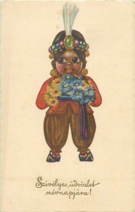 Bertiglia type folk costume lovely caricature early greetings postcard Hungary