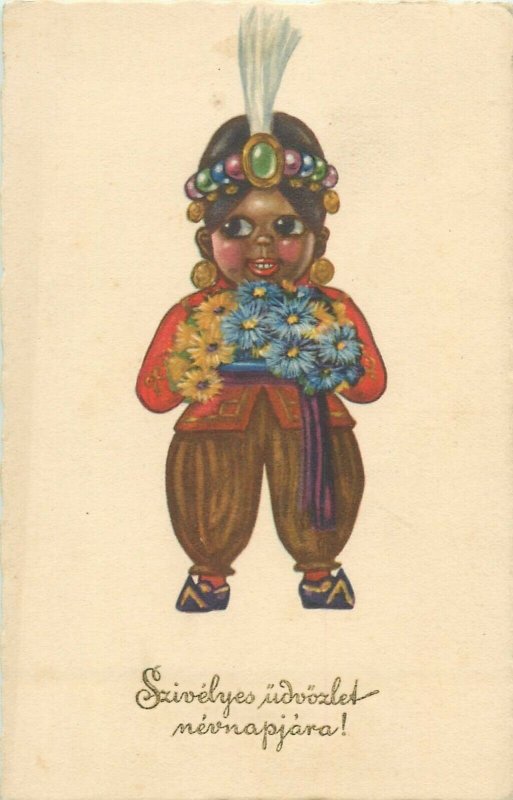 Bertiglia type folk costume lovely caricature early greetings postcard Hungary