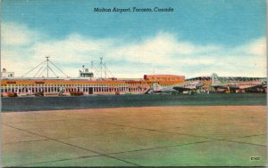Vtg 1940s Malton Airport DC-3 Airplane Toronto Canada Unused Linen Postcard