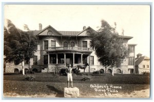 1915 Children's Home Lawn Jockey Horse Sioux Falls SD RPPC Photo Postcard