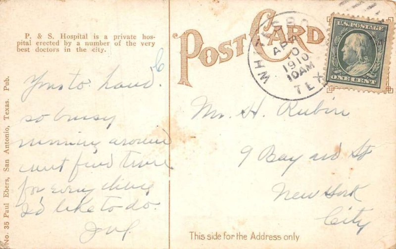 San Antonio Texas Physicians' and Surgeons' Hospital Vintage Postcard AA59964