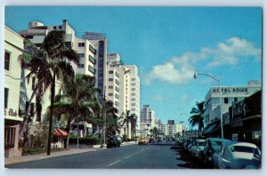1960 Miami Beach Florida Vintage Postcard Hotels Collins Avenue Building Street