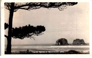 RPPC - Rockaway, Oregon - The View of the Twin Rocks - in 1940