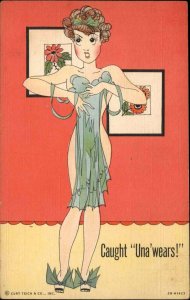 Curt Teich Pinup Sexy Woman Dressing Risque Linen 2B-H1423 Vintage Postcard