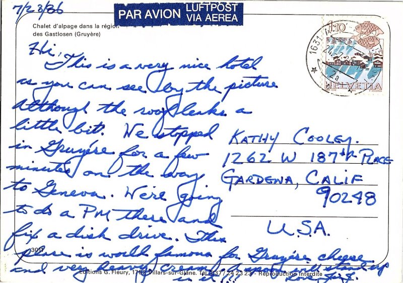 Scenic View Chalet d'Alpage Gruyère Switzerland 1960s Postcard