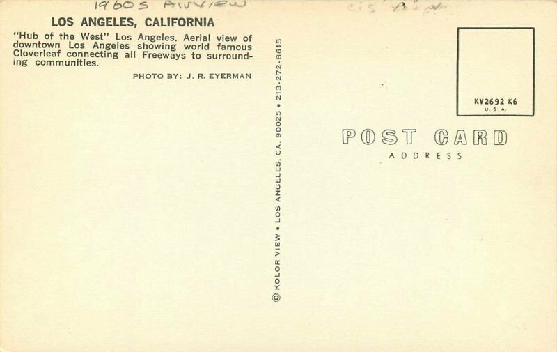 California Los Angeles Aerial View 1960s Kolor Postcard 21-13788