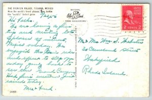 1956  The Fronton Palace  Tijuana  Mexico  Jai Alai   Postcard