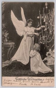 Christmas Fantasy Angel With Child Decorated Tree Doll 1906 German Postcard C39