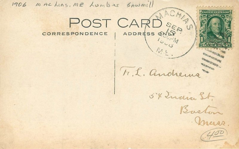 1905 Machias Maine Lumber Sawmill occupation RPPC Postcard 25-1795