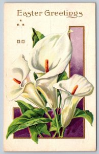 Easter Greetings, Lilies, Vintage Embossed Postcard