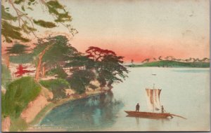 Japan Matsushima Island Boat Colored Vintage Postcard C133