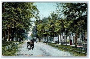 1914 New York Ave North Carriages Scene De Land Florida FL Posted Trees Postcard