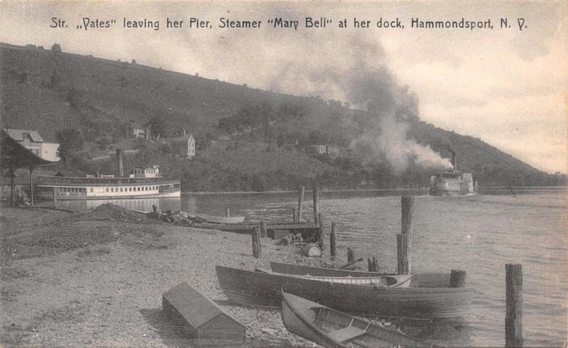 HAMMONDSPORT NY STEAMER SHIP YATES LEAVES PIER~MARY BELL~ROTOGRAPH POSTCARD 1909